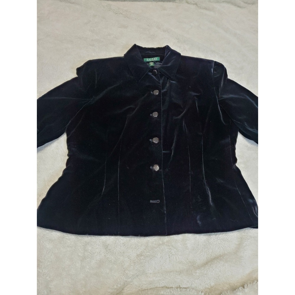 Lauren Ralph Lauren Black Velvet Button-Front Blazer - Picture 2 of 11